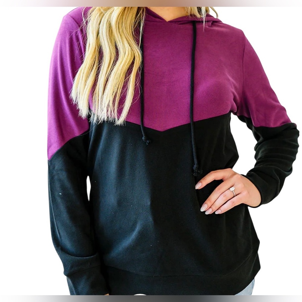 Shirley & Stone Purple Over Black Colorblock Lightweight Hoodie. Size XL